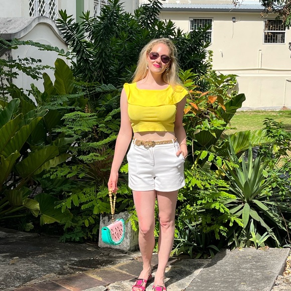 Zara Yellow off the shoulder ruffle crop top - Picture 5 of 6